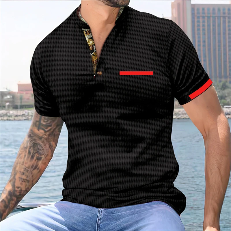 

Summer men's multi-color polo short sleeve Henry collar street horse shirt simple breathable casual street clothing brand