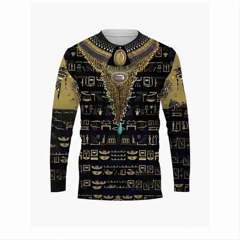 Ancient Egyptian National Style 3d Printed Summer Men O Collar Long Sleeve T-Shirt Casual Oversized Pullover Fashion Trend Top