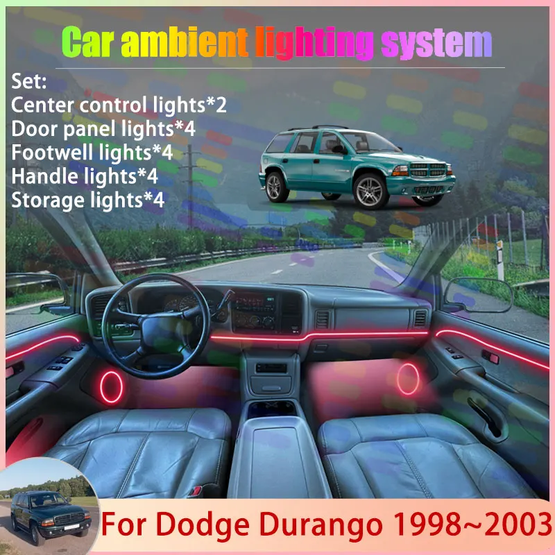 For Dodge Durango 1998~2003 1999 2000 2001 DN MK1 2/18 in 1 Car Atmosphere Light Lamp RGB Shade Ensemble Streamer Atmosphere Set