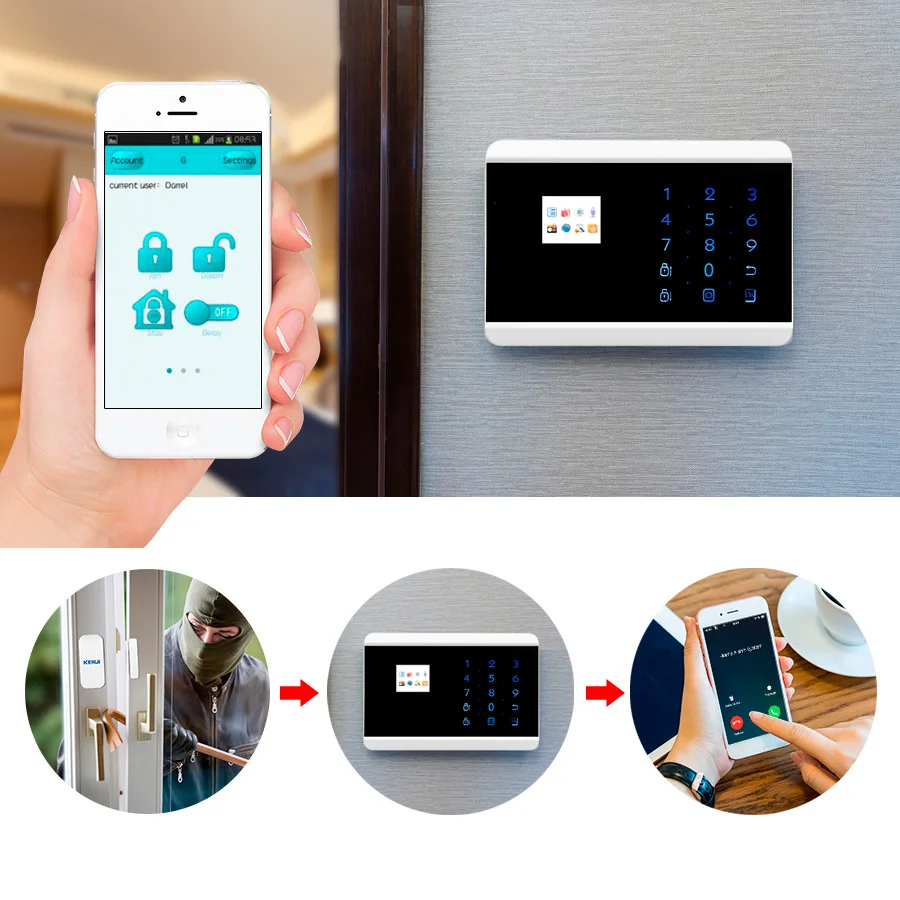 Imagem -05 - Sistema de Alarme sem Fio com Sensor de Movimento Eletrodoméstico Teclado Touch App Controle Remoto Detector Gsm Pstn 8218g