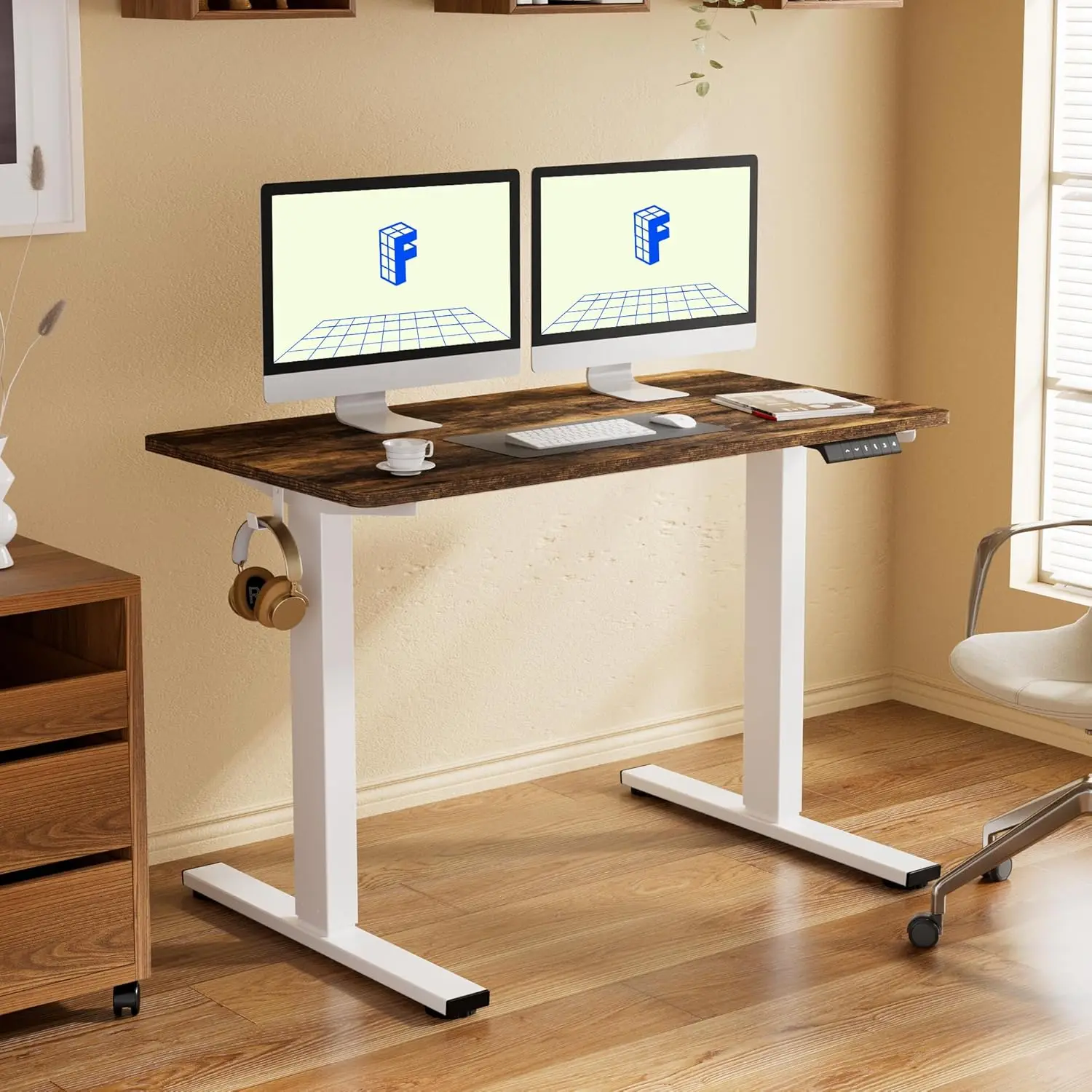 EN1 One-Piece Standing Desk, 55 x 28 Electric Height Adjustable Desk Sit Stand Desk for Home Office