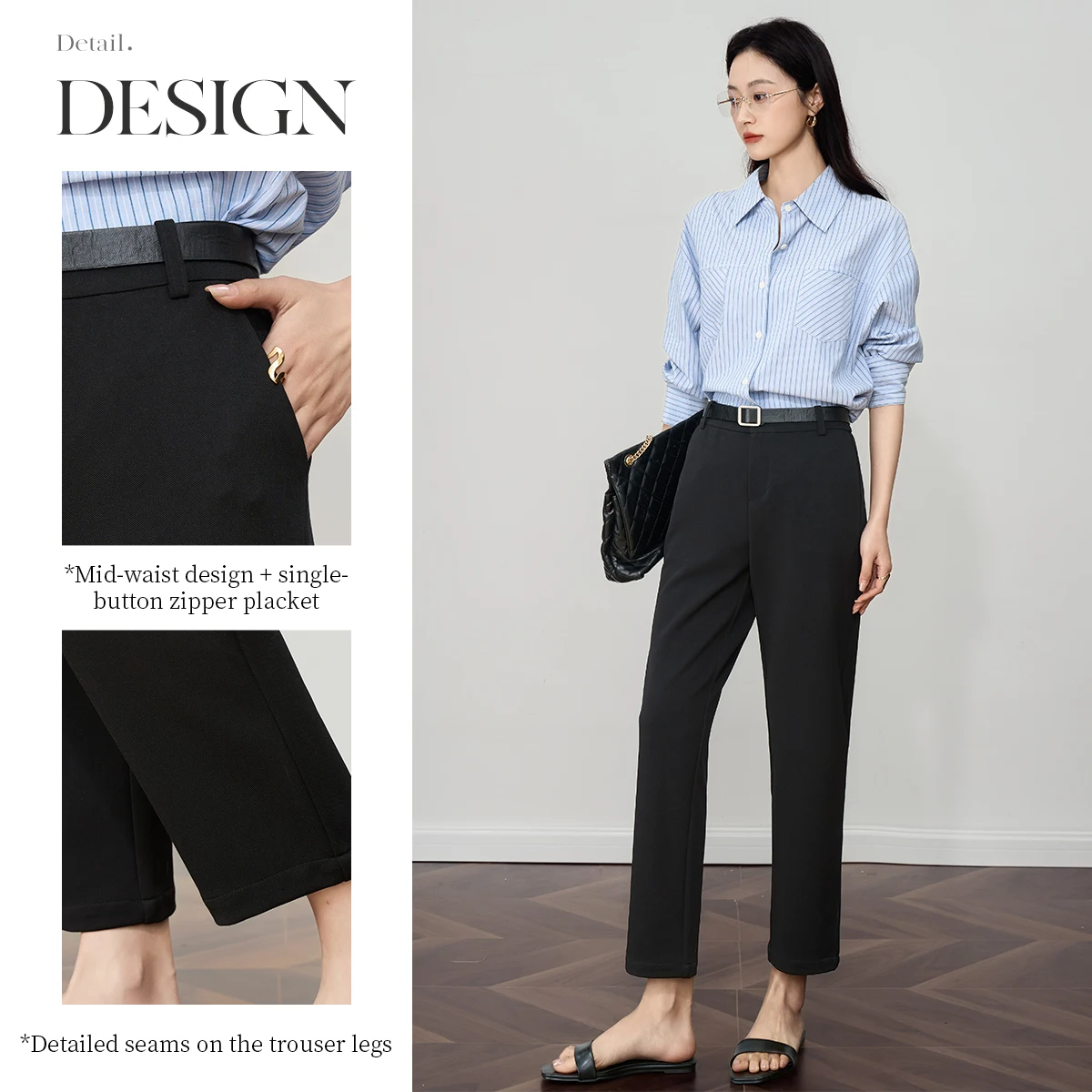 OLrain مستقيم اقتصاص سروال فستان 2025 مكتب السيدات الكاحل طول بانت أسود الإناث مصممة بنطلون النساء قيعان O57XK98623