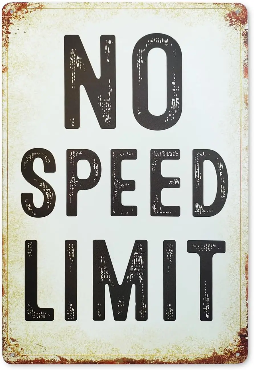Vintage Tin Sign, Retro Metal Wall Decor, Funny Decorations For Man Cave, Garage Post  (No Speed Limit)