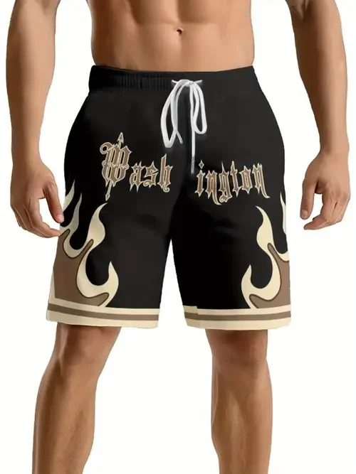 

Мужские спортивные шорты, летняя спортивная одежда с пламенным узором, пляжные шорты для бега, тренировочные шорты, спортивные штаны для баскетбола, тренажерного зала, бега