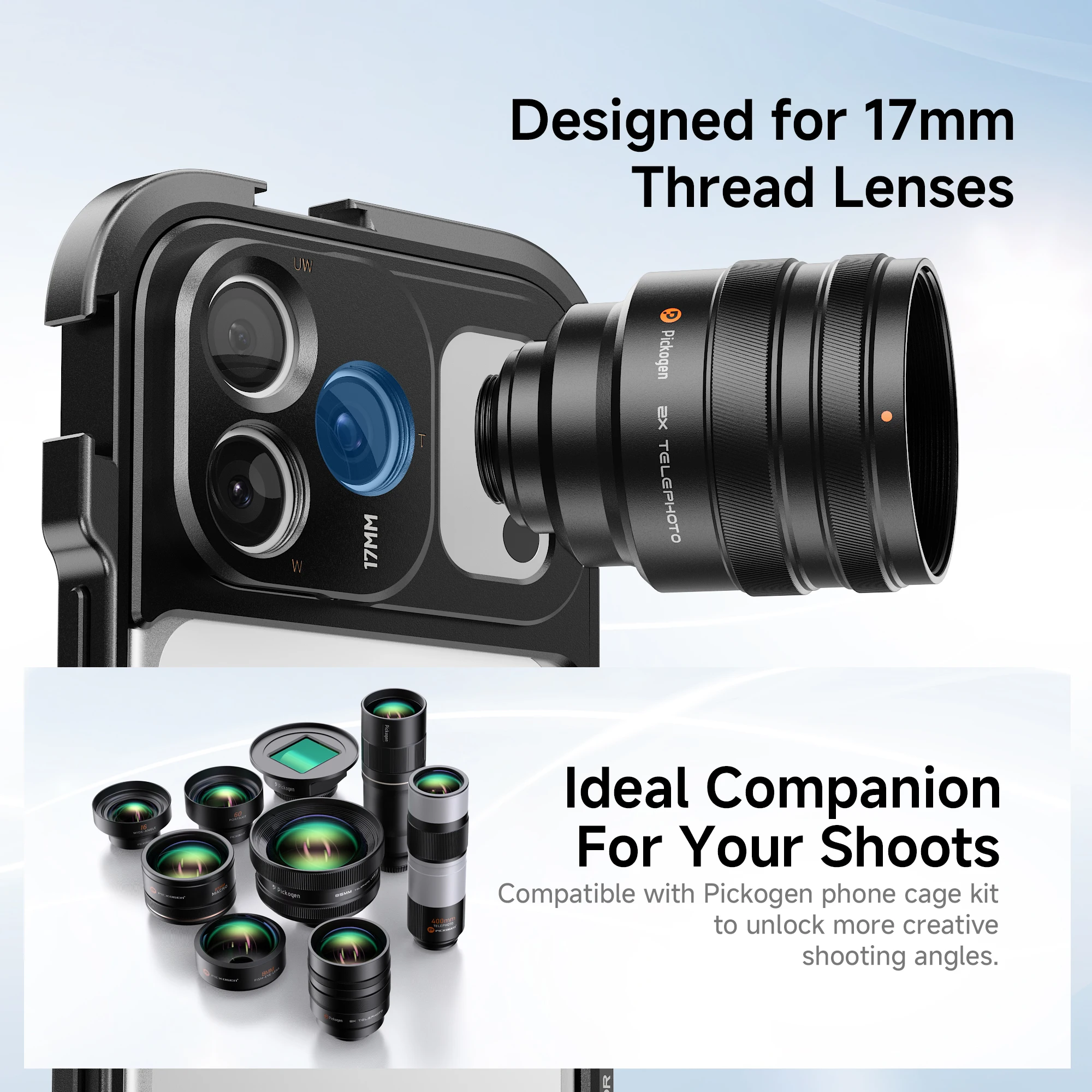 PICKOGEN Handy-Videokäfig-Set für iPhone 17 Pro / Pro Max, doppelte drehbare Griffe, 17-mm-Objektivhalterung, 67-mm-Filteradapter – Detail 4