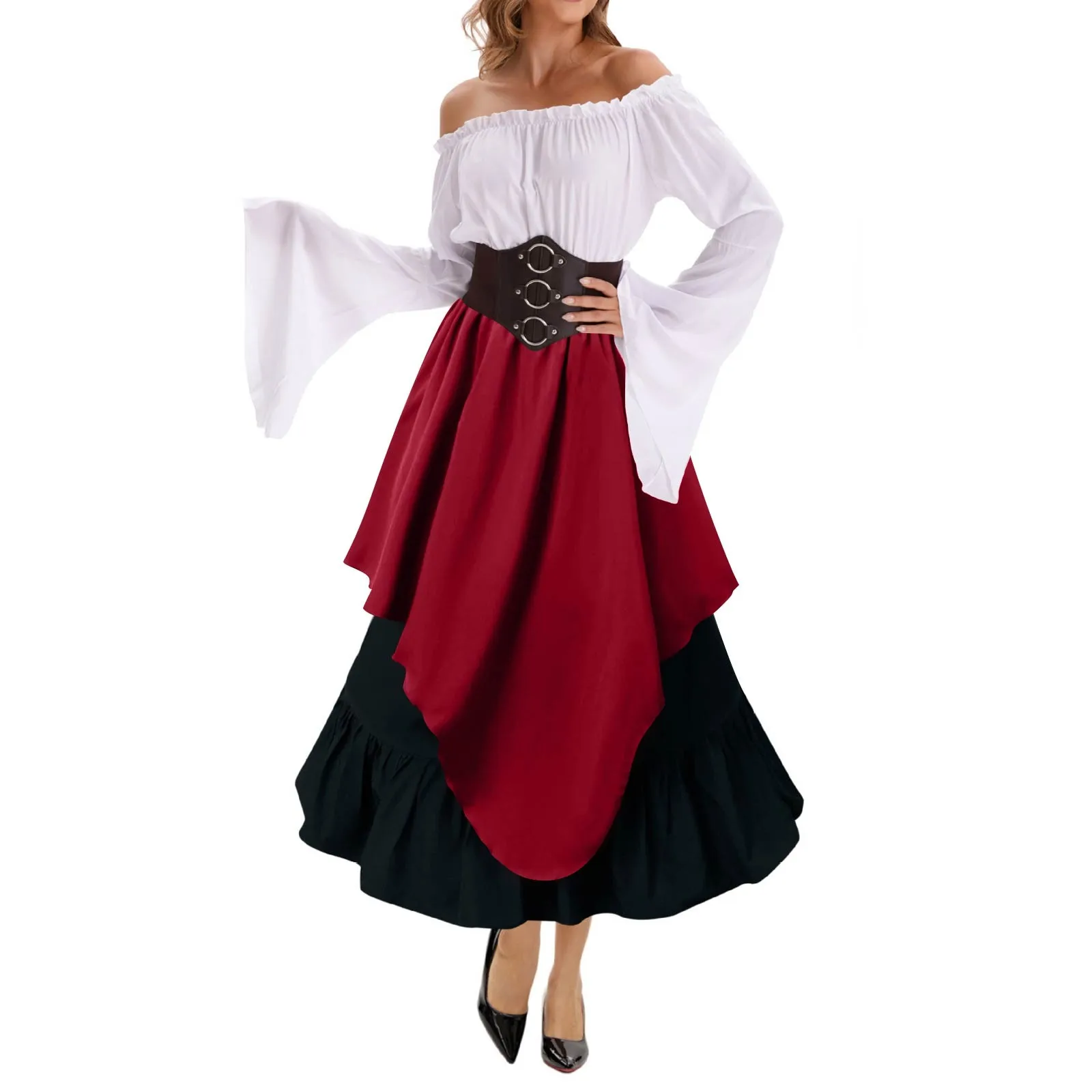 

Женская средневековая пиратская рубашка на Хэллоуин, Ренессанс, ретро, повседневные блузки для выступлений на сцене, тонкие женские топы с длинными рукавами с рюшами