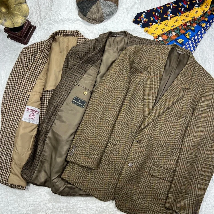 

Vintage Woolen Casual Suit Set Japanese Sle Briti French Italian High Quali Autumn Winter Men's Suiting Coat Trousers