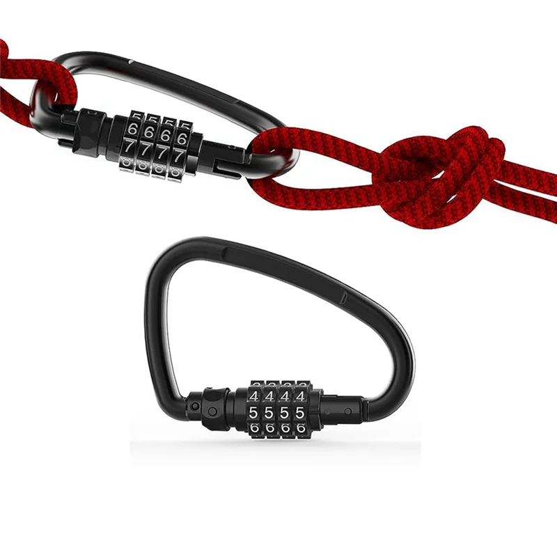 Zahlenschlösser, 4-stellige, robuste Karabinerhaken, D-förmiges Codeschloss für geschlungenes Fahrrad-Sicherheitskabelschloss