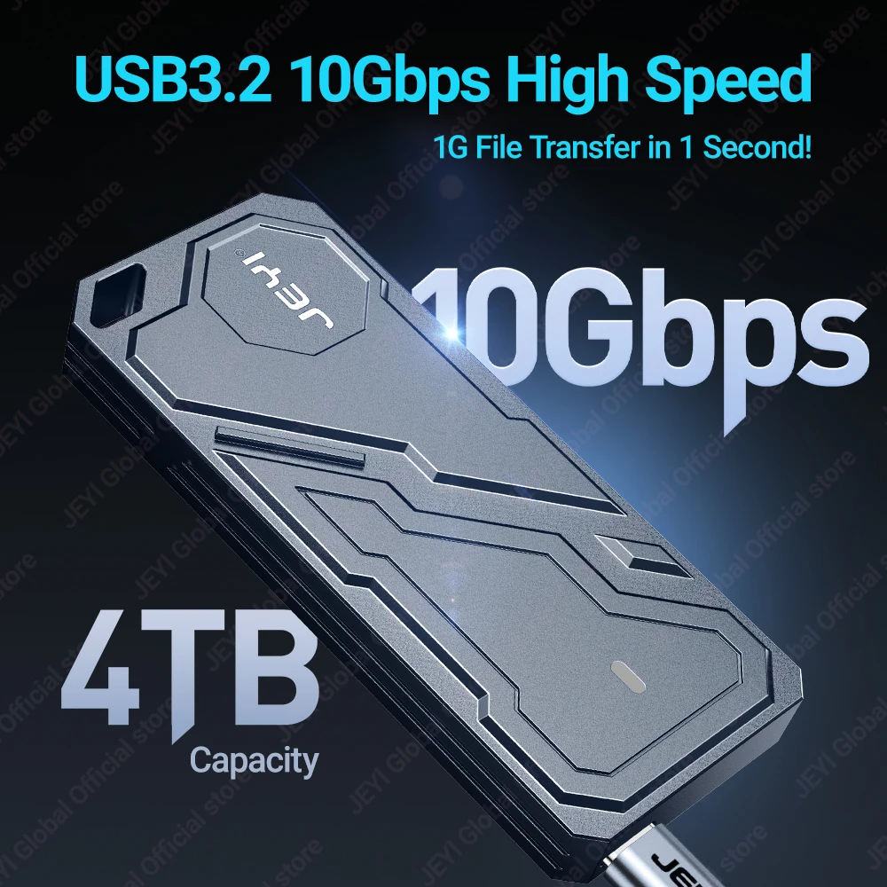 JEYI M.2 2280 NVMe SSD Enclosure RTL9210 Chip Support USB 3.2 10G UASP Trim External Hard Drive Case With Mecha Aluminum Shell