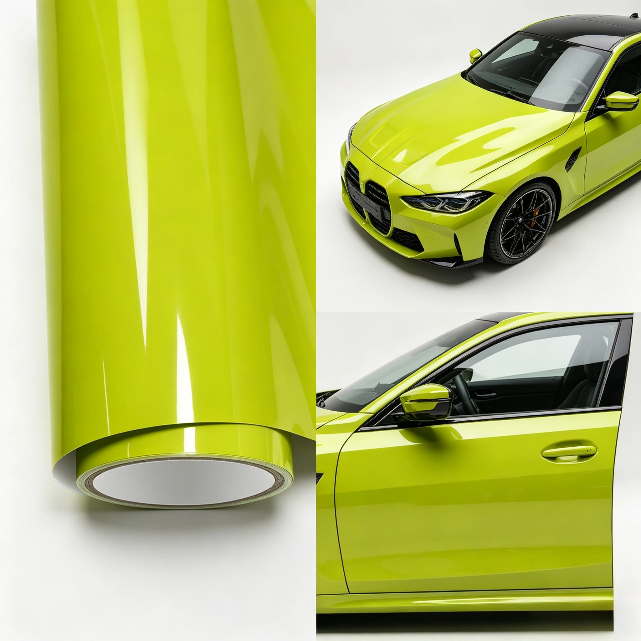 Premium Glossy PET Sao Paulo Green-Yellow Car Vinyl Wrap Film Bubble Free Self Adhesive Auto Body Decoration Color Change Film