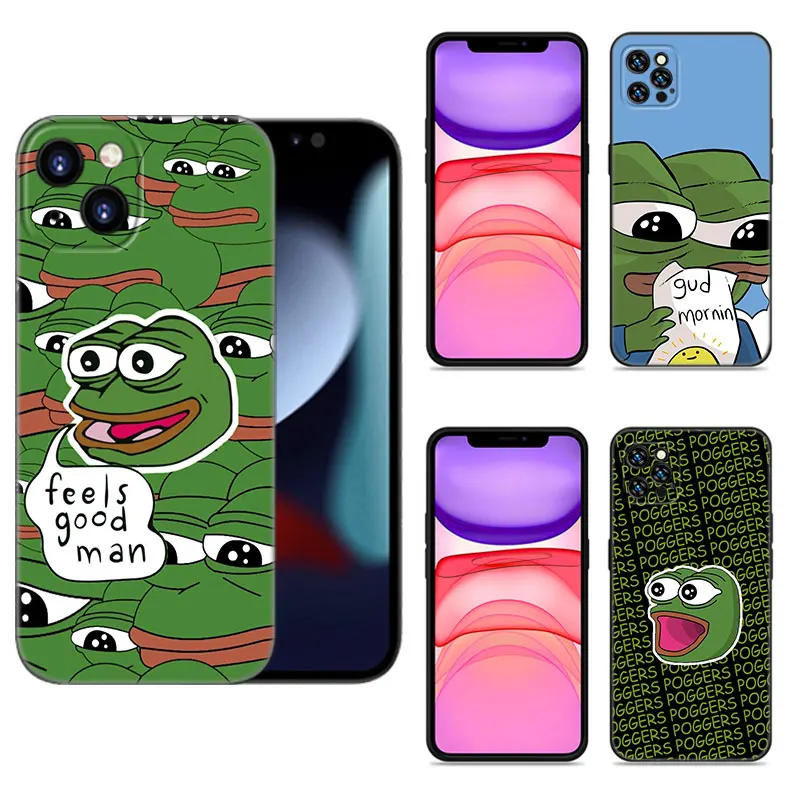 Sad Frog P-Pepe Black Silicone Phone Case For Apple iPhone 12 13 Mini 11 14 15 Pro Max 7 8 Plus X XR XS SE 2020 2022