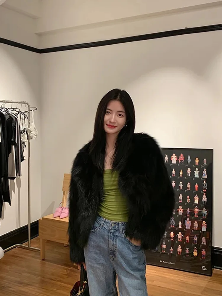 

Зимние пальто из искусственного меха для женщин, модная толстая теплая укороченная куртка из искусственного лисьего меха Y2K, корейская свободная уличная одежда с мехом, верхняя одежда