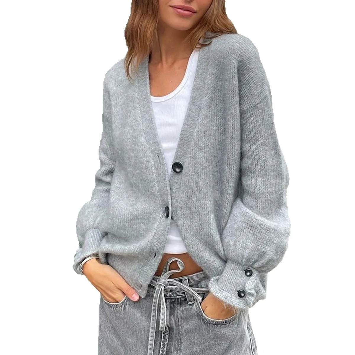 Simple Resort Buttons, Solid Colors, Long Sleeves, Sweaters, Woolen Women's Fall/Winter 2025