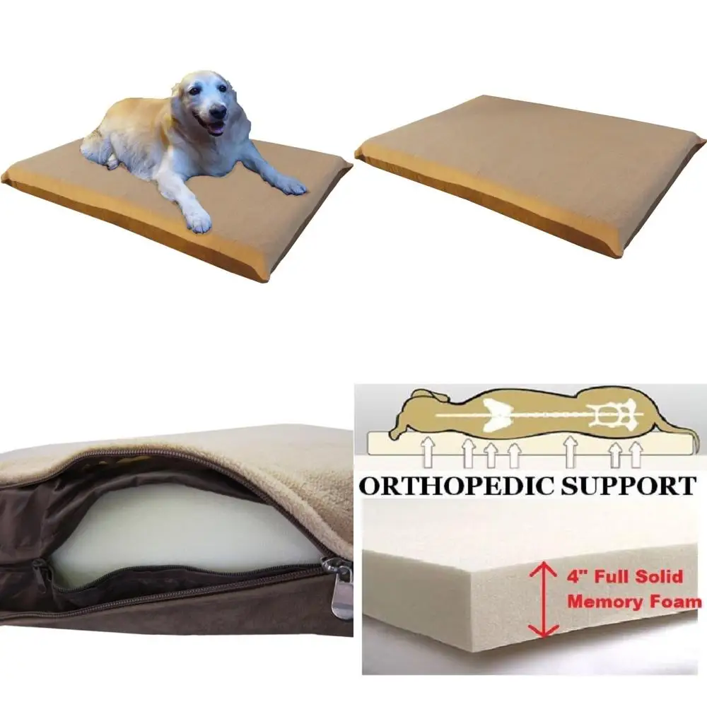 

Orthopedic Memory Foam Pet Bed Waterproof for Medium to Large Dogs, 41x27x4 Beige, with 2 Covers, Suitable for 42x28 Crates