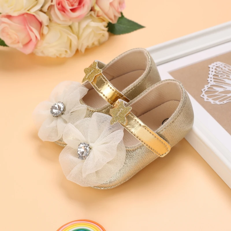 2022 Cute Flower Princess Shoes For Girl Leisure Soft Bottom Baby Shoes Breathable Newborn Girls Learning Non-slip Walking Shoes