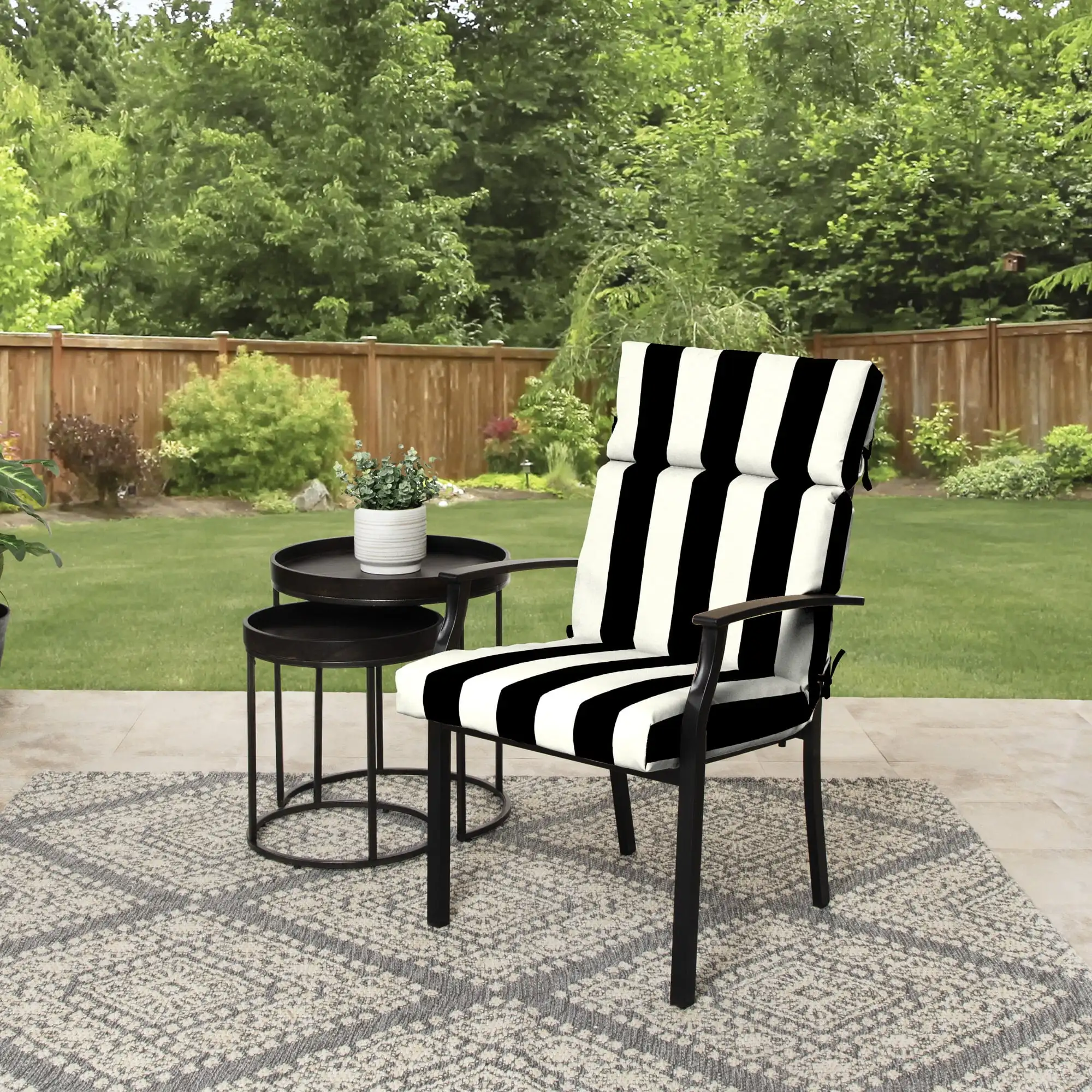 

44"L x 21"W Black Stripe 1 Piece Outdoor Chair Cushion Fabric content Polyester Dimensions 44.00 x 21.00 x 4.50 Inches