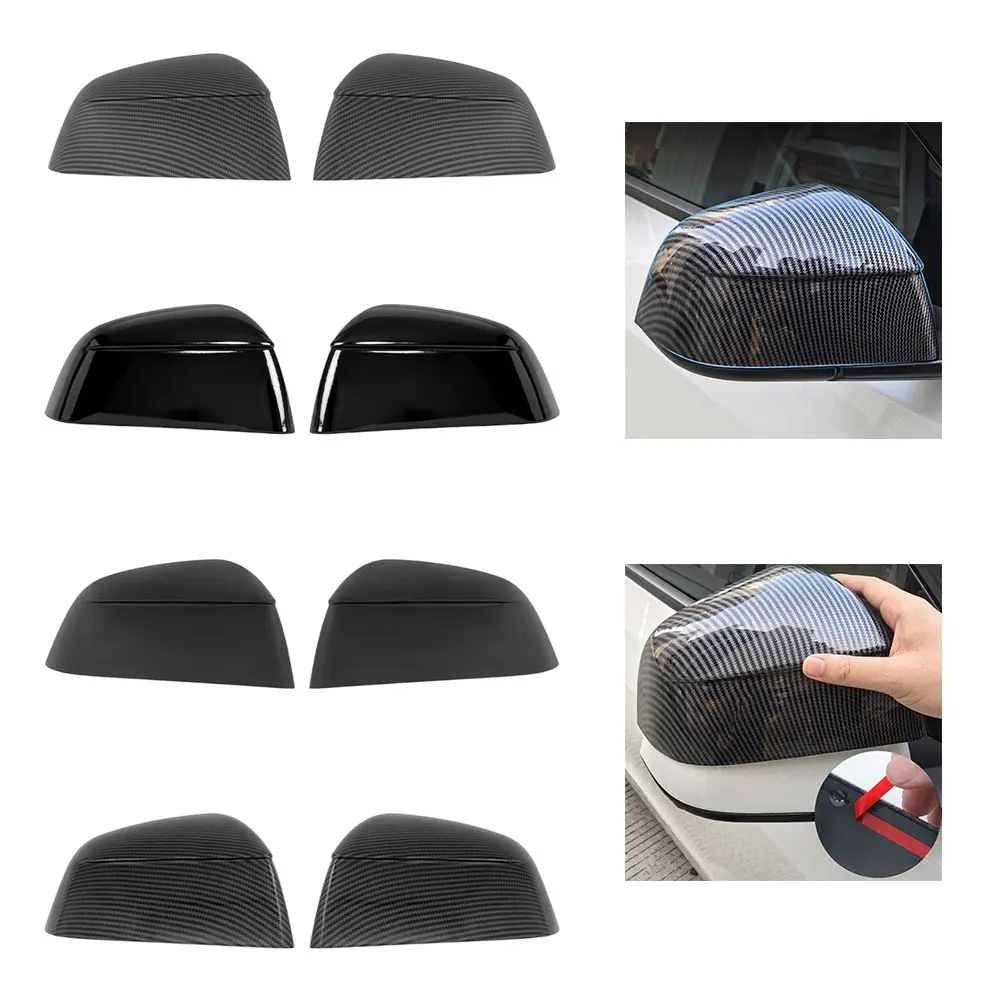 2pcs-for-tesla-new-model-y-rearview-mirror-protective-cover-carbon-fiber-texture-shell-automotive-exterior-modification-parts