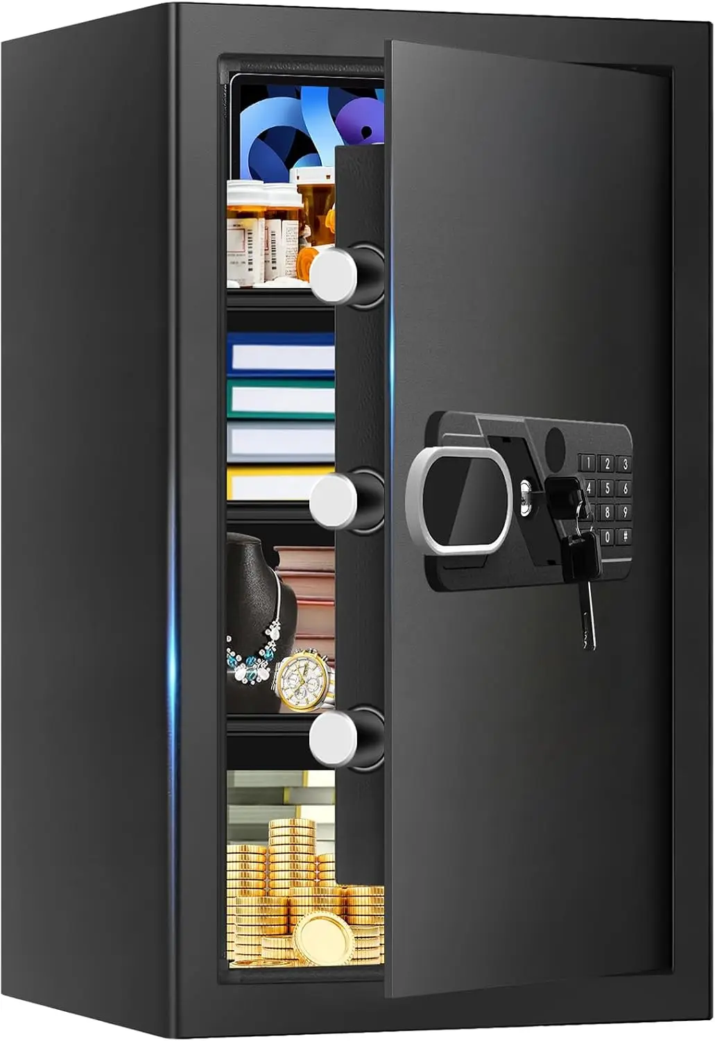 5.1 Cuft Large Home Safe Fireproof Waterproof, Anti-Theft Fireproof Safe Box with Programmable Keypad, Spare Keys and Alarm System, Fire Safes for Home Money Document Valuables
