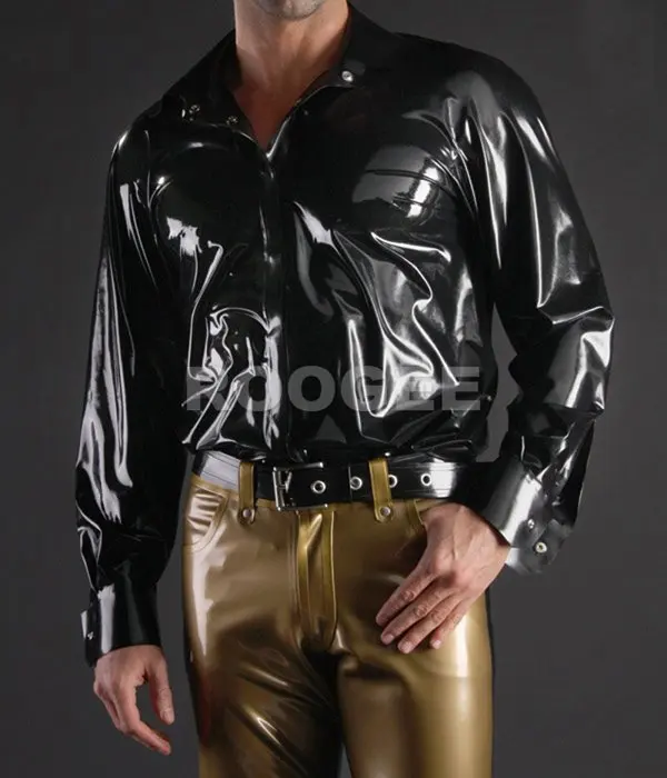 New arrival !!! Men's latex shirt open front buttons