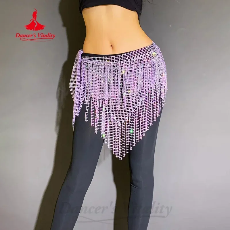 Belly Dancing Performance Belt for Women Senior Full Diamond Triangle Tassel Hip Scarf Oriental Dance Competition Accessories