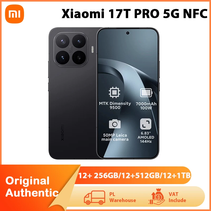 Smartphone Xiaomi 17T PRO 5G avec NFC, processeur MediaTek Dimensity 9500, batterie 7000 mAh, charge rapide 100 W, écran AMOLED 6,83'' 144 Hz et appareil photo 50 MP avec OIS