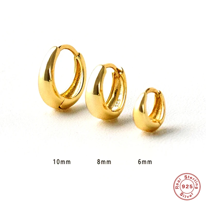 Aide 925 Sterling Silver 6/8/10mm Huggie Earrings For Women 18K Gold Plated Chunky Chubby Thick Circle Versatile Hoop Earrings