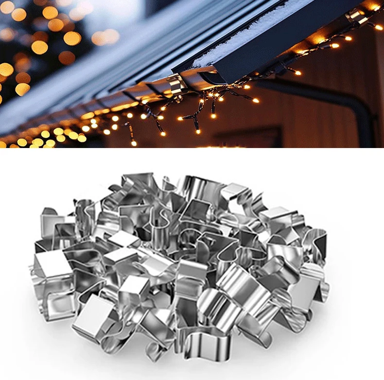50Pcs   Gutter Clips  For   Hanging Outdoor    Lights  Metal Roof  Hooks Gutter Clips                    Christmas Light  Clips