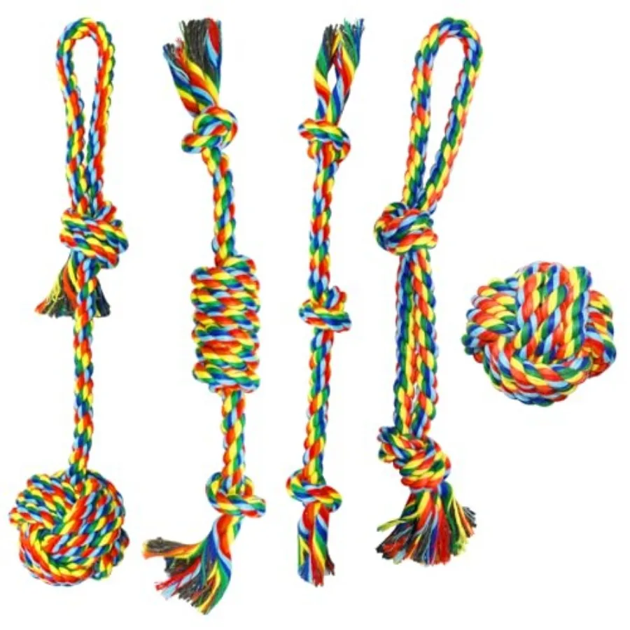 

5 Pack Dog Rope Toys Cotton Puppy Teething Rope Durable Chew Toys for Boredom Small Medium Dogs Interactive Tug Toy for Trainin