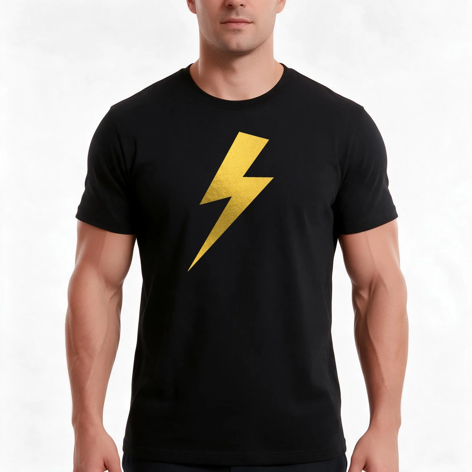 Gold Lightning Bolt - Gold Foil T-Shirt, Summer Casual Cotton Tee, Oversized Streetwear Tops, Vintage Graphic Print, 100% Cotton