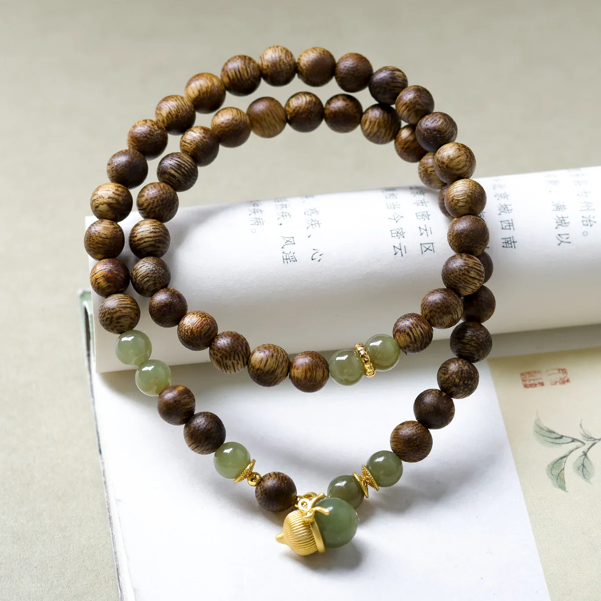 New 2026 Green Agarwood Double Loop Bracelet Original Natural Hetian Jade Beaded Bracelet Gifts
