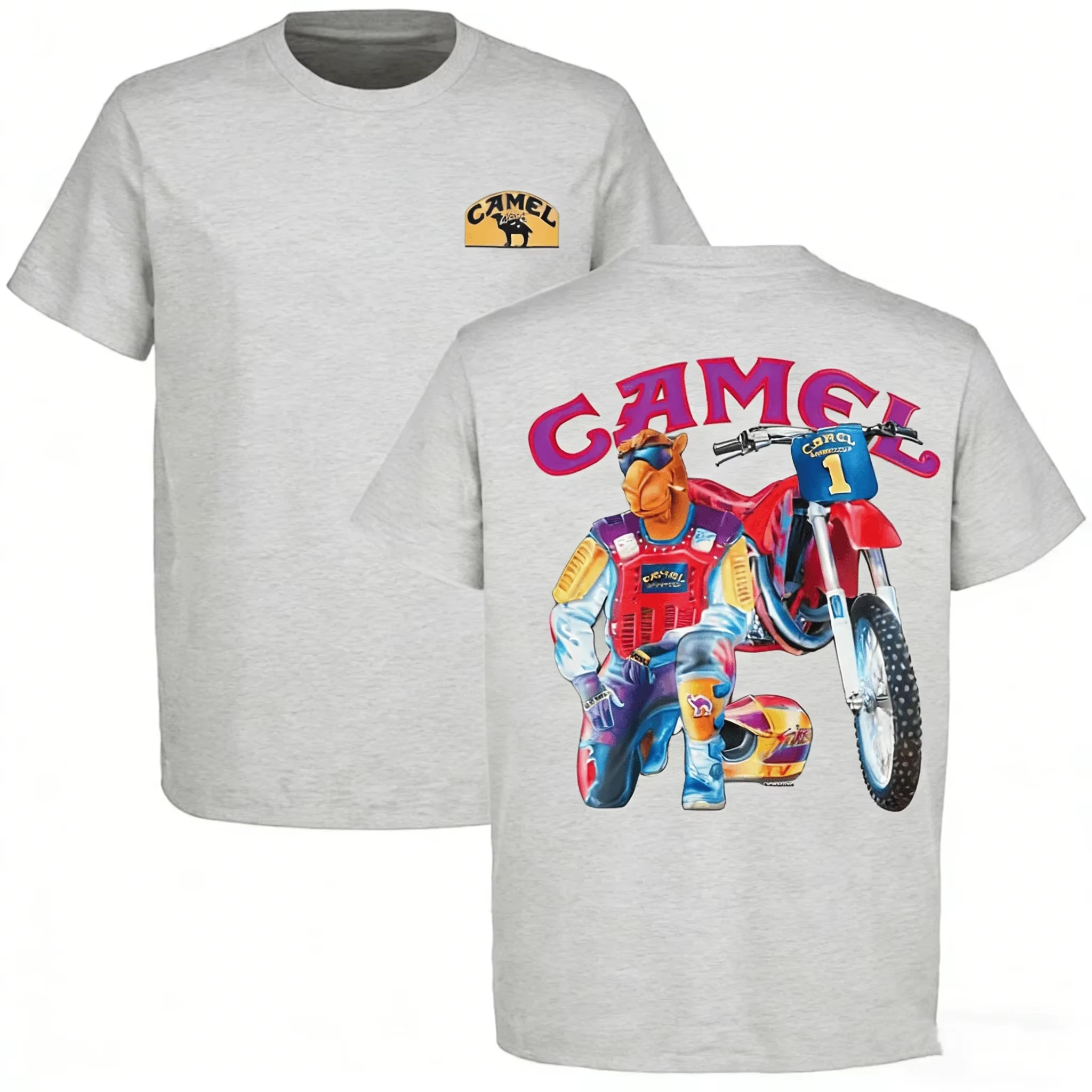 Weißes Camel Supercross "Joe Camel" Vintage Motocross Racing T-Shirt Baumwoll-Grafik-T-Shirt für Herren und Damen Sommer Streetwear – Detail 5