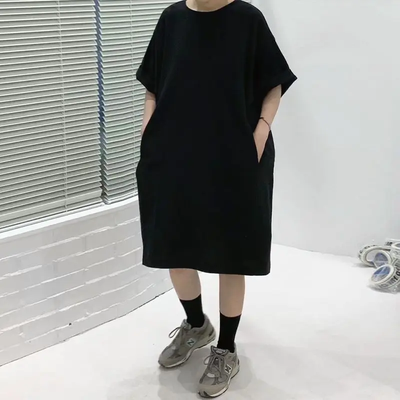 Zomer nieuwe dames katoen en hennep jurk Commuter ronde hals oversized T-shirt jurk