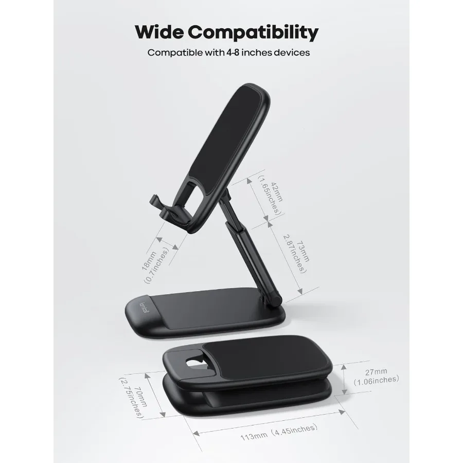 Lamicall Foldable Phone Stand for Desk Height Adjustable Cell Phone Holder Portable Cellphone Cradle Desktop Dock Compatible wi