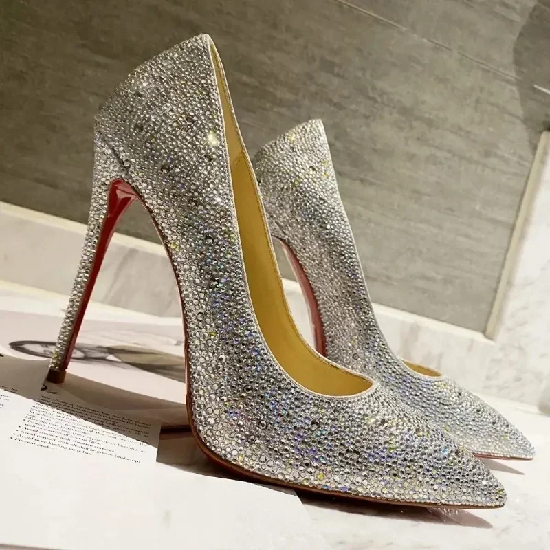 

Top Quality Womens High Heels Luxury Fashion Ladies Crystal Glisten Red Sole Shoes Classic Retro Designer 10cm High heel