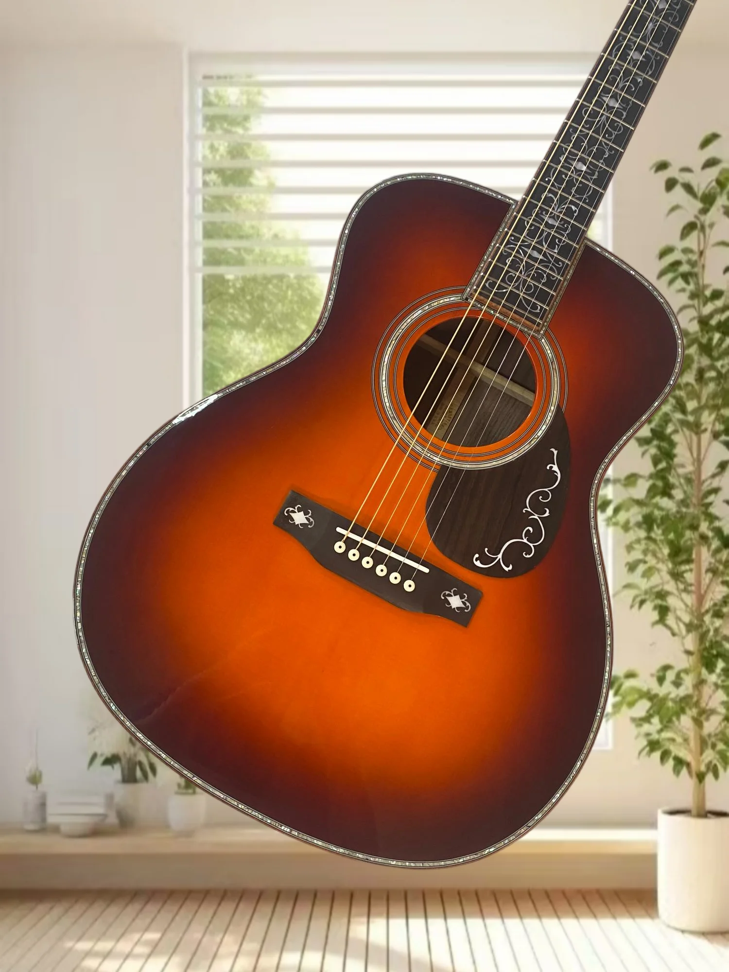 OM45 1933 Sunburst  Acoustic Guitar Spruce Top Rosewood Back Sides Vine Inlay Abalone Binding Fingerstyle Free Shipping