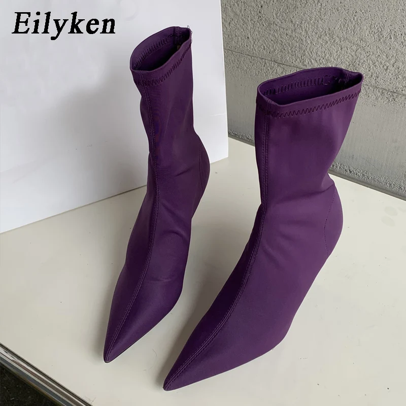 2027 New Spring Autumn Stretch Fabric Women Ankle Boots Sexy Pointed Toe High Heels Fashion Female Socks Pumps Shoes