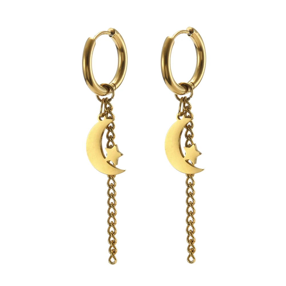 Kkjoy Edelstahl Neue Design Kette Hoop Ohrring Für Frauen Hohl Solide Stern Mond Anhänger Knorpel Ohrring Piercing Schmuck – Detail 15