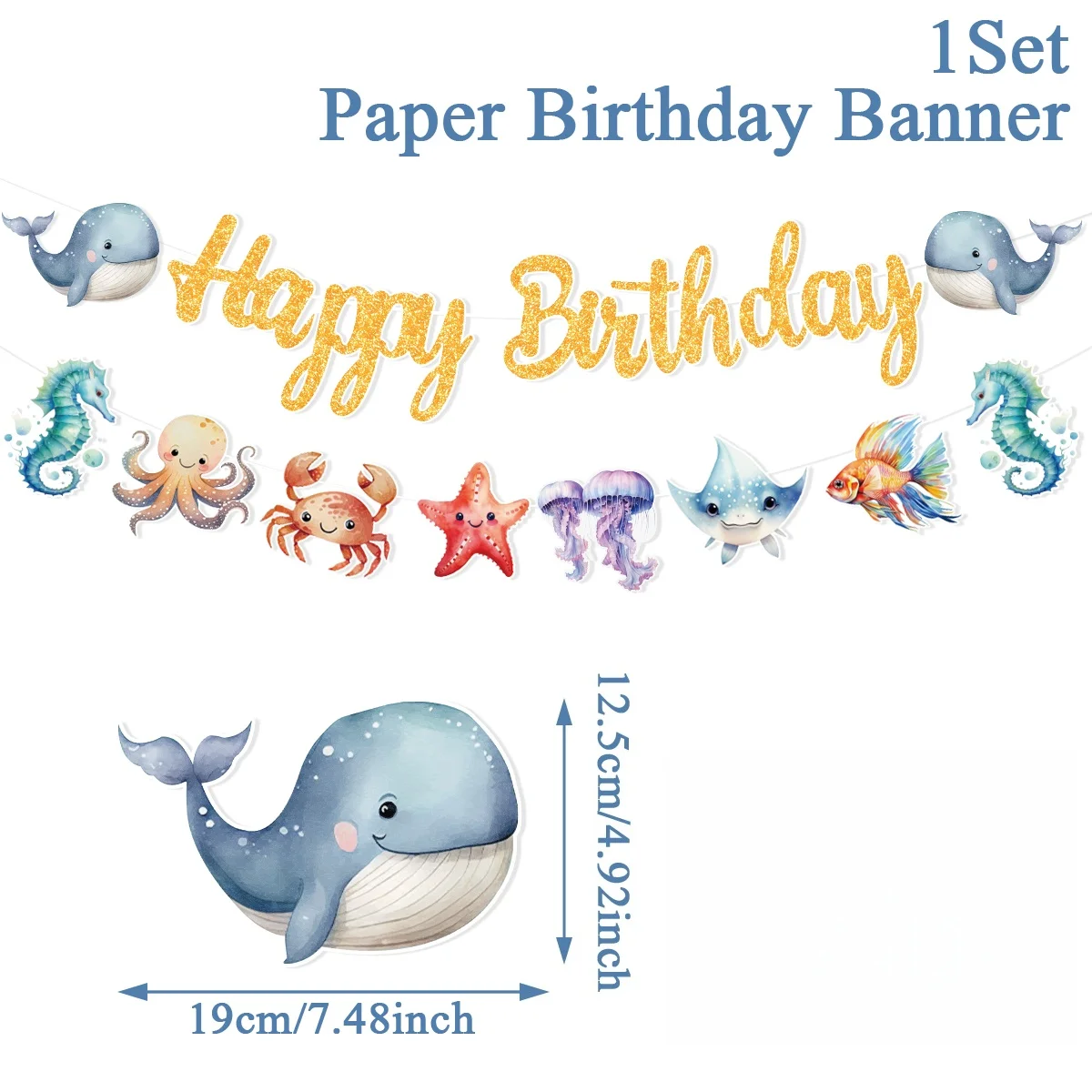 Tischdecke, Tassen und Teller zur Dekoration für eine Geburtstagsfeier mit Meerestieren, Kindergeburtstagsdeko, Geschenk für Kinder, Dekoration für eine Party im Unterwasser-Thema, Baby-Shower-Zubehör. – Detail 6