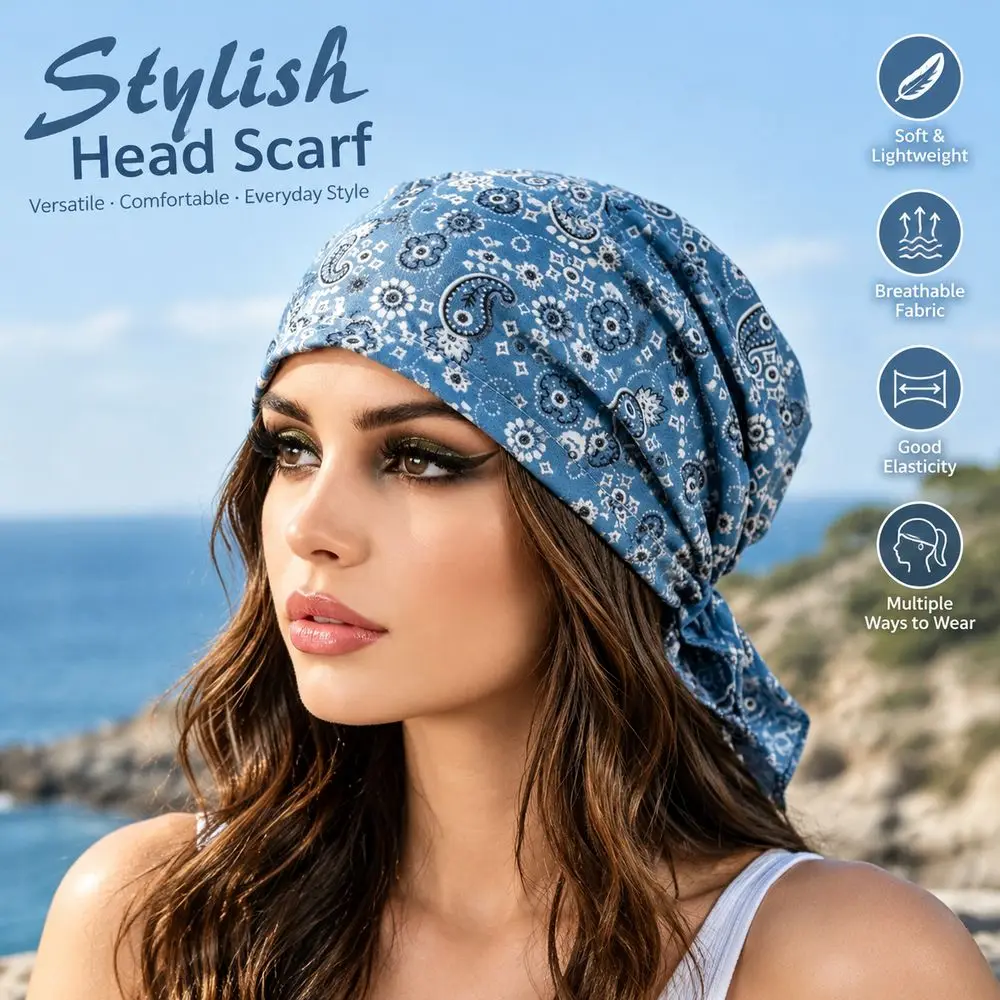 Fashion Paisley Print Pullover Hat Stretchy Fabric Elastic Turban Hats Soft Floral Pattern Casual Hedging Cap Hair Accessories