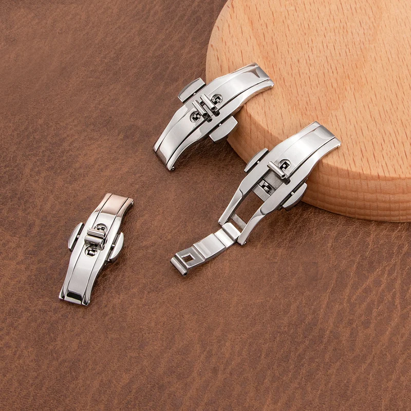4 5 6mm Men Women General Stainless Steel Watch Buckle Double Push Butterfly Watch Band Silver Buckle Button Accessories