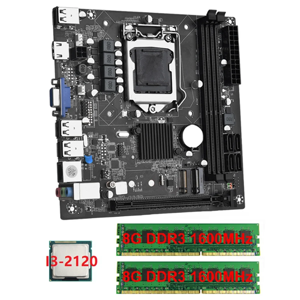 

AB20-ITX H61 Desktop Motherboard+I3-2120+2x8G DDR3 1600MHz RAM CPU LGA 1155 Support Up to 16GB RAM Slots 100M Network Card