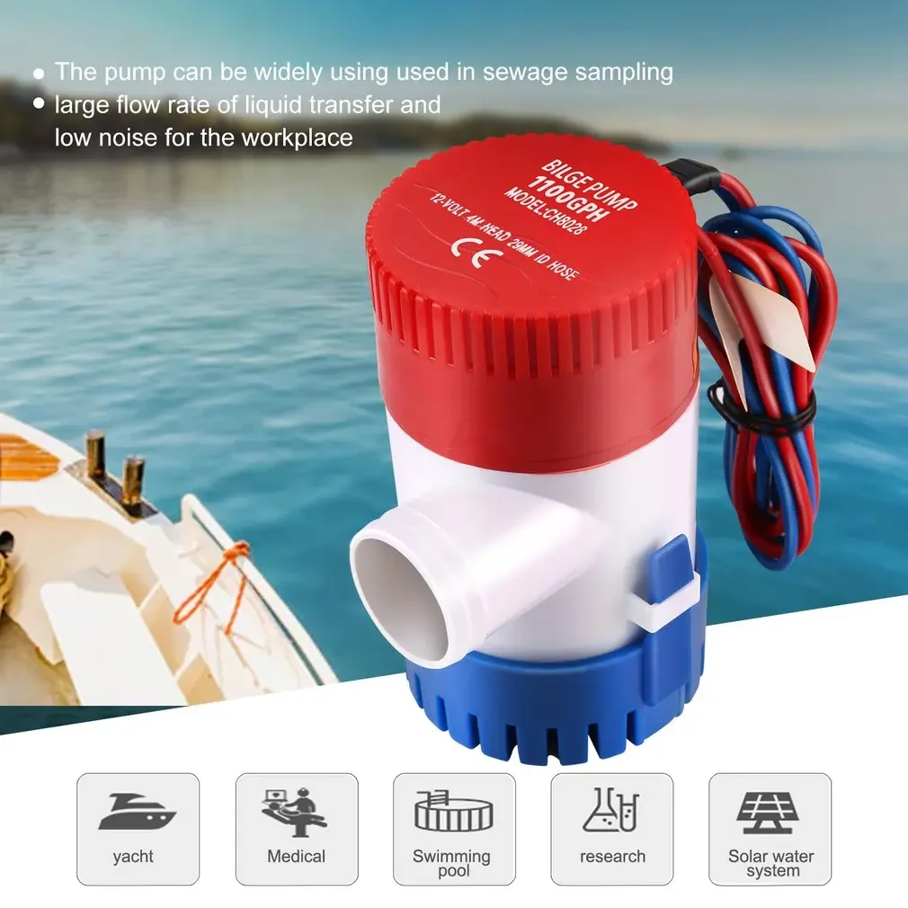 Bomba de água de vácuo submersível, 1100GPH, 12V, apto para o esgoto do barco marinho, usado no barco, hidroavião, Motor Home