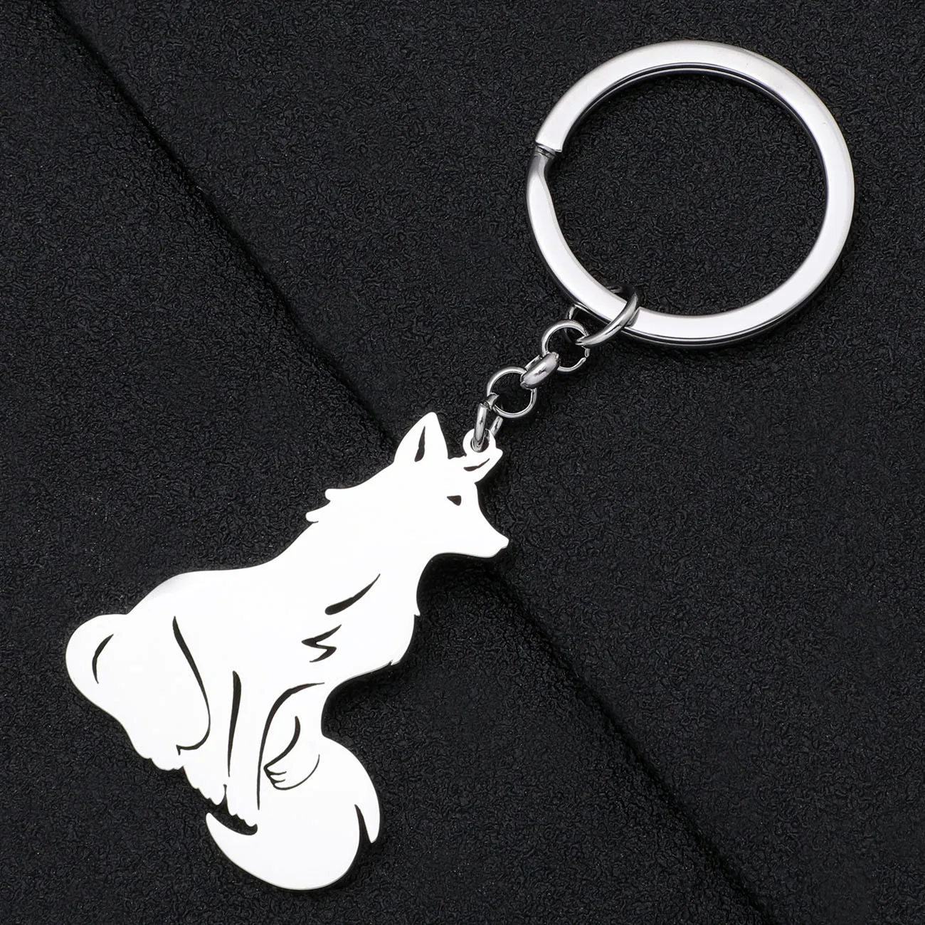 BONSNY Silver Plated Sitting Fox Key Chains Cute Animals Key Ring Accessories For Women Girls Stainless Steel Keychain Gifts