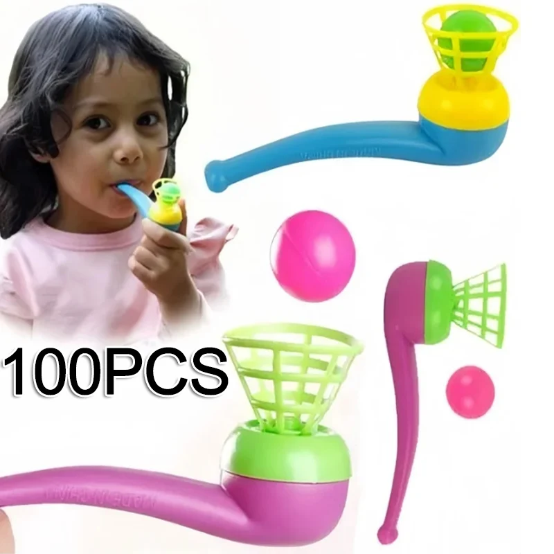 100PCS Suspended Blow Pipe Blow Ball Rod Game Children Balance Training Floating Blowing Ball Magic Dangling Family Kids Toy