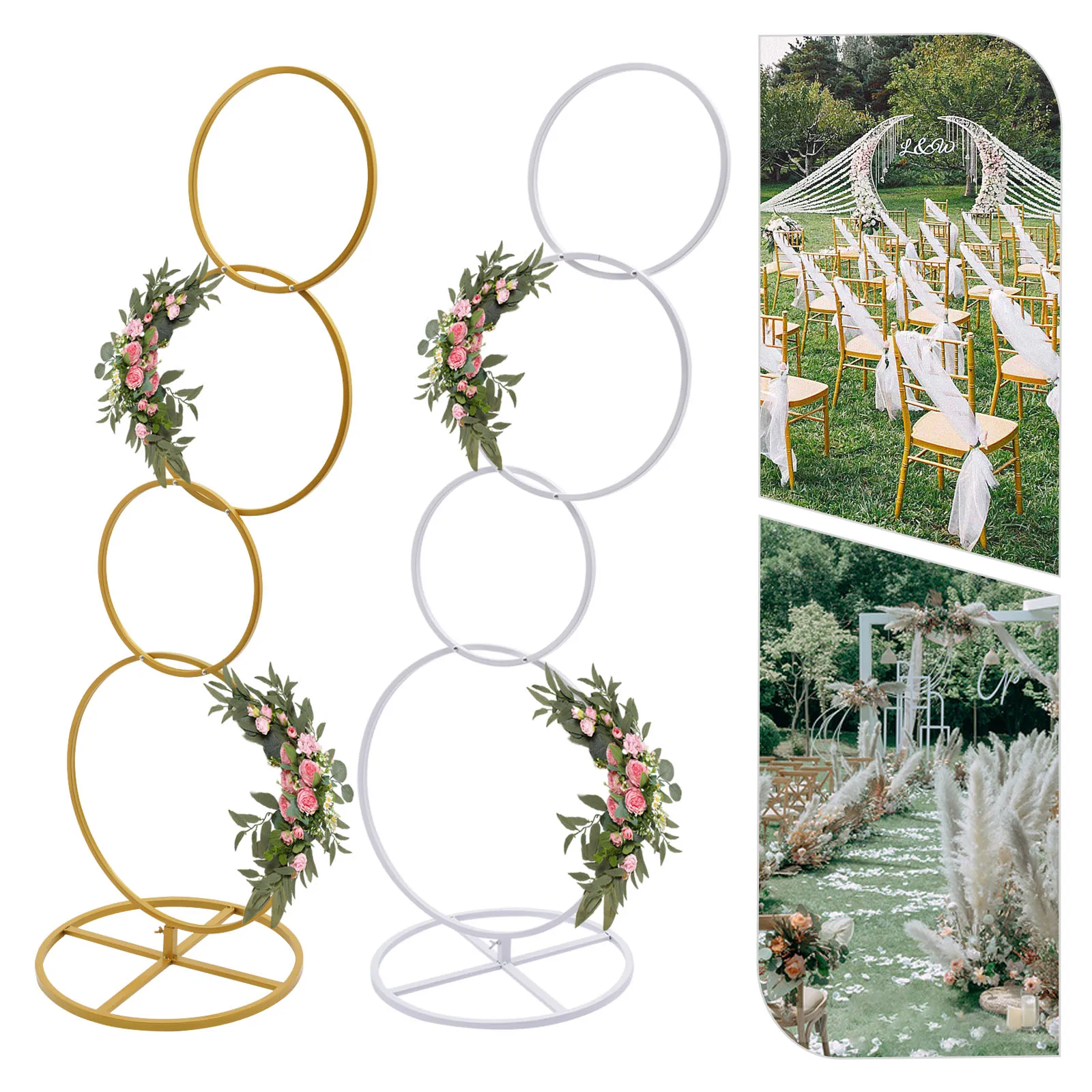 

Wedding Backdrop Stand, Detachable 4 Tier Metal Flower Arch Frame for Photo Aisle Decor, Table Centerpiece (Round/Square or Gold