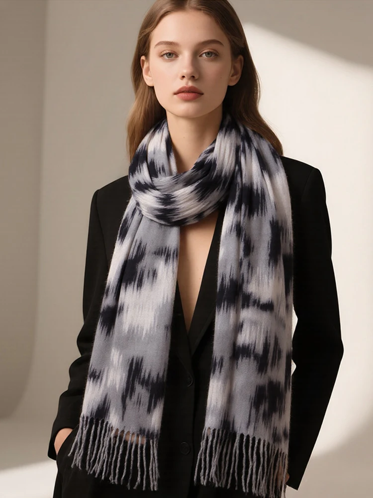 

Женский зимний вязаный шарф в стиле ретро, женский и мужской повседневный элегантный шарф с кисточками и принтом, Mujer, мужской платок, шаль унисекс, новинка