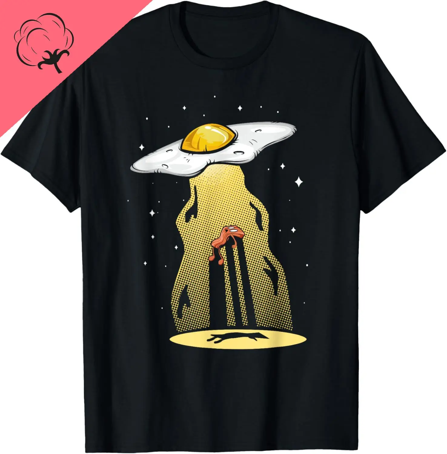 UFO Egg Bacon Abduction Funny Alien Breakfast Galaxy Food T-Shirt Breathable and Comfortable Cotton Tee Camisas