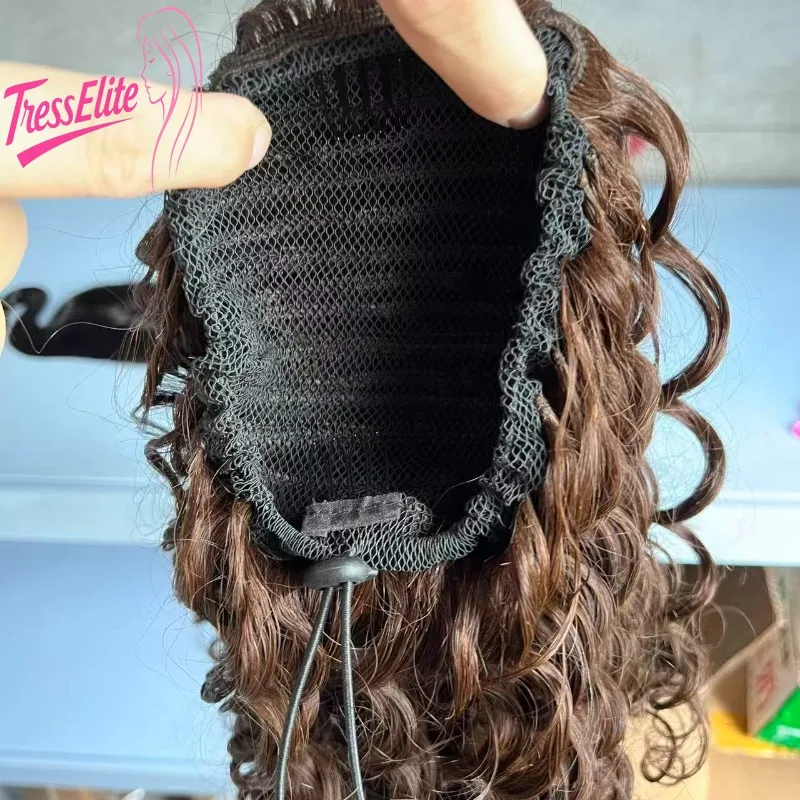 Rambut Manusia Berkualitas Tinggi Model Kinky Wave Ponytail dengan Tali Serut Jaring Elastis Tekstur Lembut Daya Tahan Tampilan Alami Gaya Serbaguna