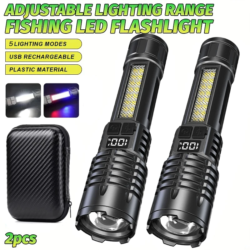High Power Rechargeable Led Flashlight Very Strong Led Flashlight With Built-in Battery Torch For Fishing Hunting Camping Lanter