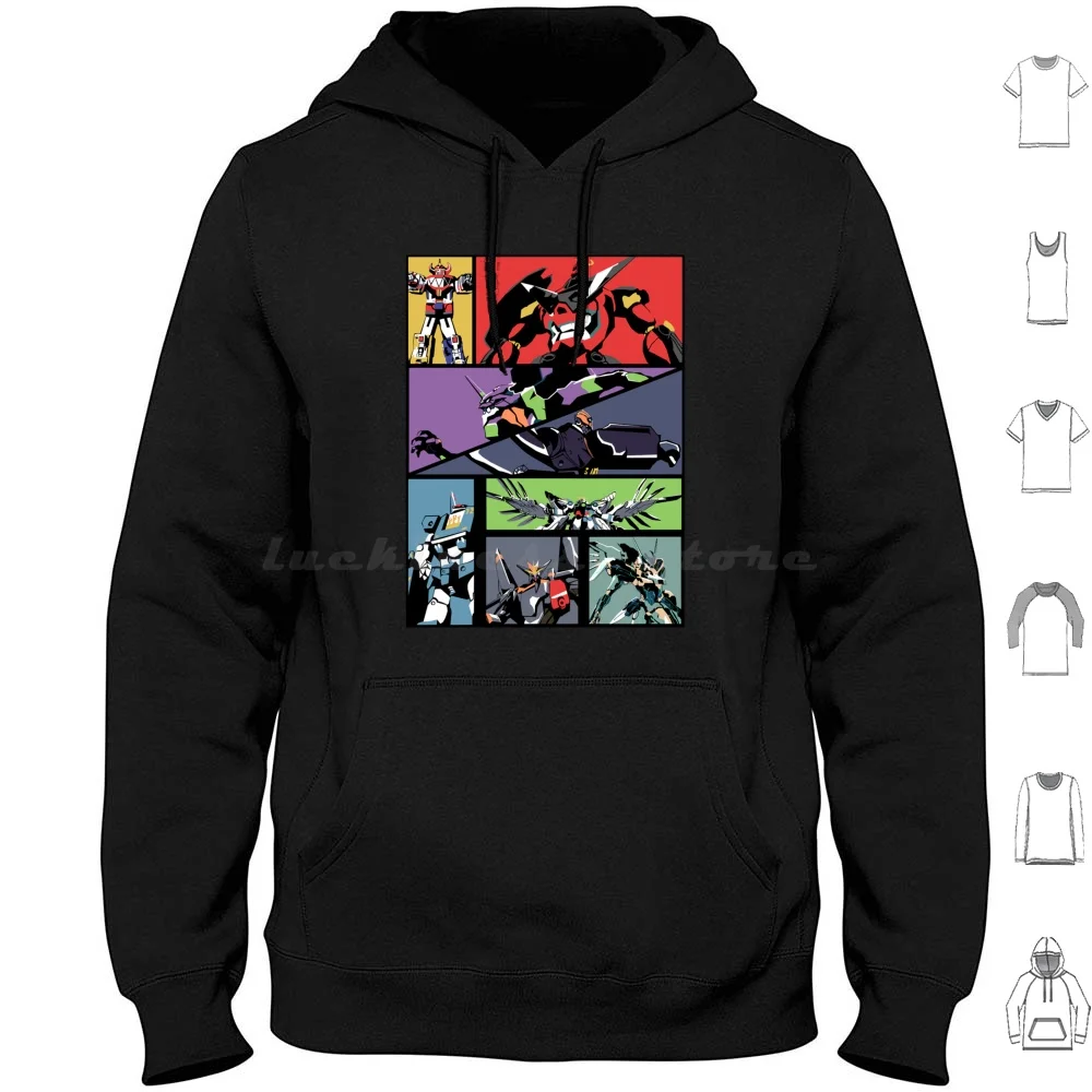 Super Robots Sudaderas con capucha Manga larga Super Robot Mecha Robot Megazord Gurren Lagann Tengen Toppa Gurren Lagann Eva Unidad 01